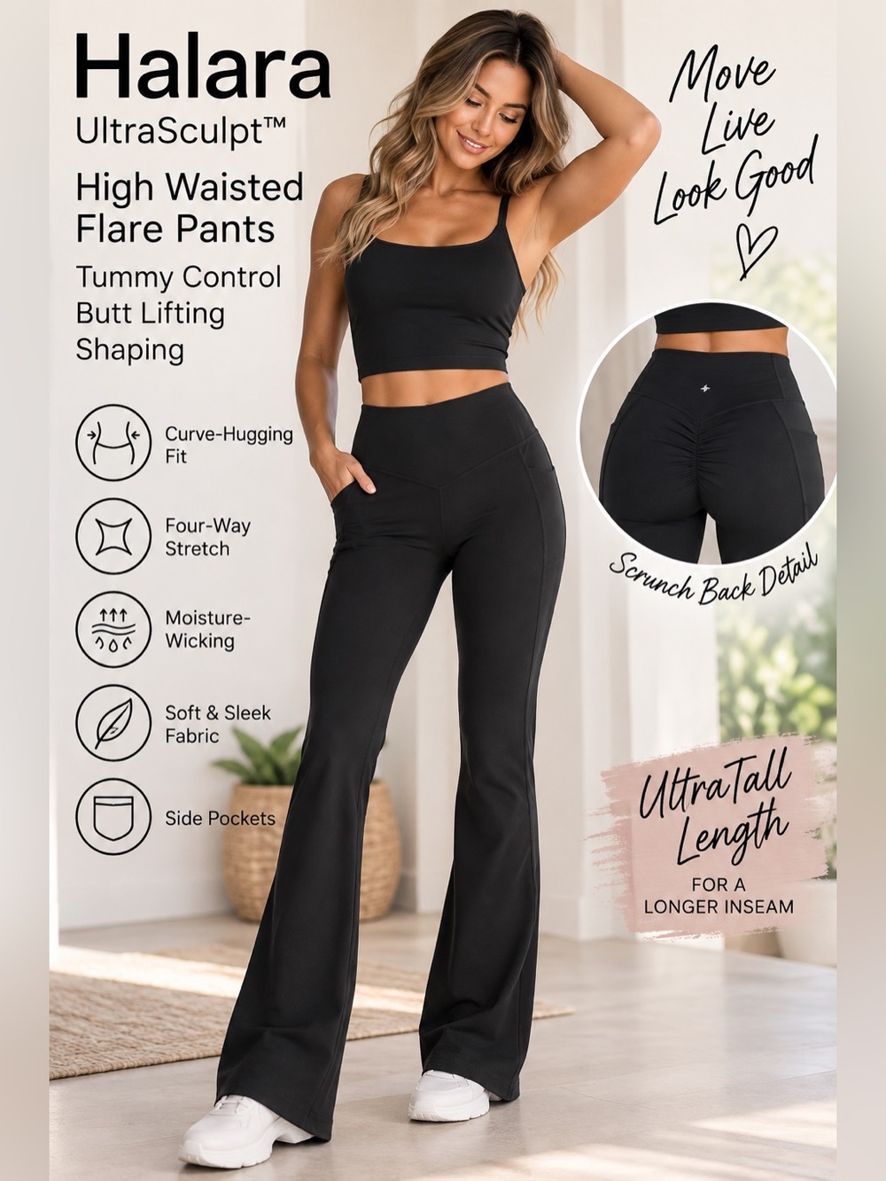 Halara UltraSculpt Flare Pants M UltraTall Black 37” Inseam NWOT
